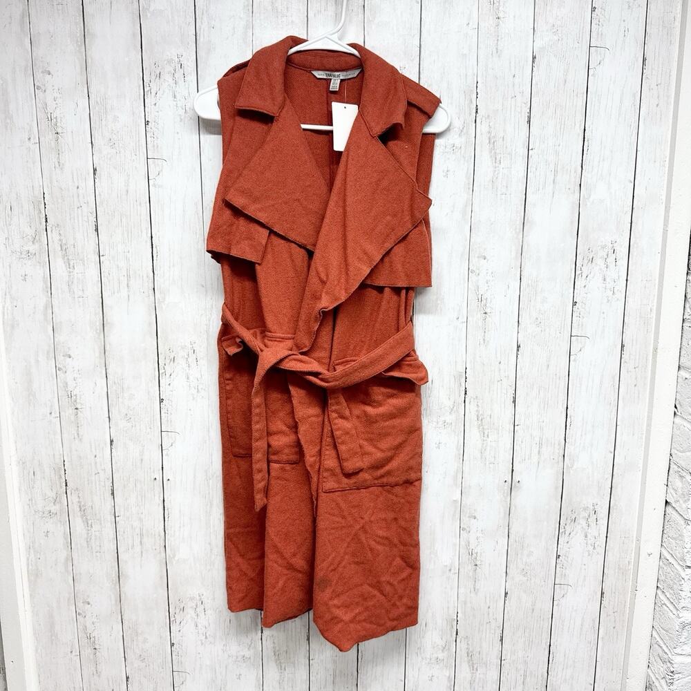 Trafaluc Zara Jacket Women Sz Small Rust Wool Collared Waist Tie Sleeveless Vest